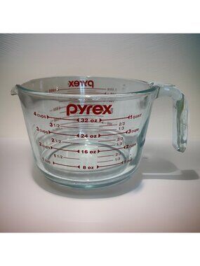 Pyrex 4 Cup 1 Quart Glass Measuring Cup Mixing Bowl Red Lettering Vintage